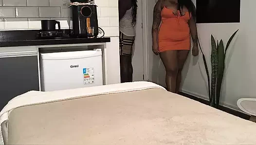 Gentle cuckold gave a massage with BBC to bbw wife Ebony tattooed slut