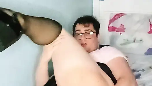 Femboy steals his sister's clothes to put a vibrator in his ass