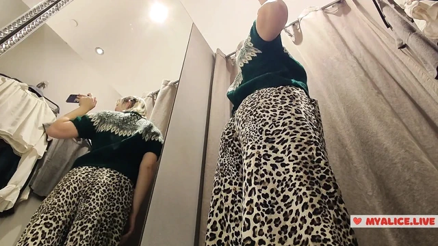 See-Through Seduction: Blonde with Big Boobs Tries on Transparent Outfits in Fitting Room, No Panties