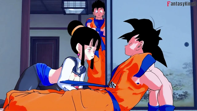 Gohan Goku ve Chi-Chi'nin seks yaptığını görüyor ve katılıyor - Dragon Ball Zex Series