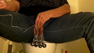 bitch in riped jeans with a lot of steel in her lips