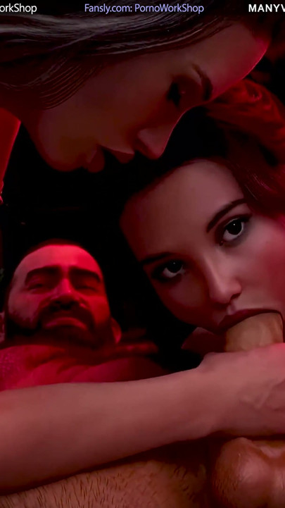 Bir otel odasında iki ateşli orta yaşlı seksi kadınla üçlü seks.