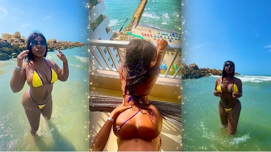 Güzel Kolombiyalı sahilde onu odama götürmesi için baştan çıkarıyorum