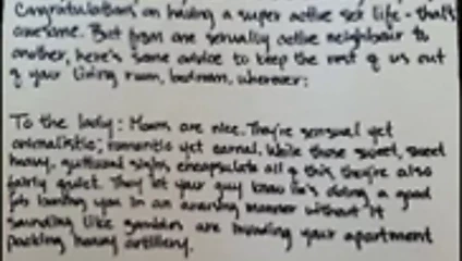 Çok gürültülü seks yapan komşulara mektup