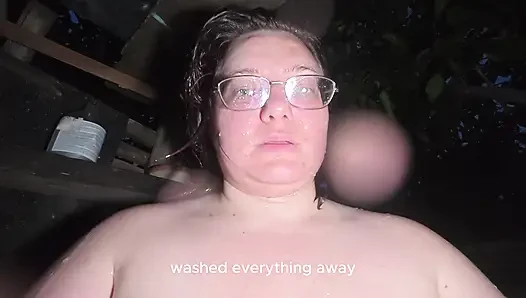 Soapy naked bodies in a rural shower