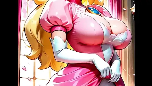 (yapay zeka oluşturuldu) Peach, Rosalina, Boo, Bowsette, Pauline ve Daisy'nin derlemesi