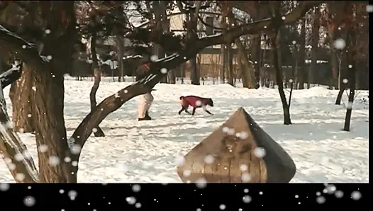 Genç orta yaşlı seksi kadın karda büyük sert yarakla amından sikiliyor ve dölleniyor