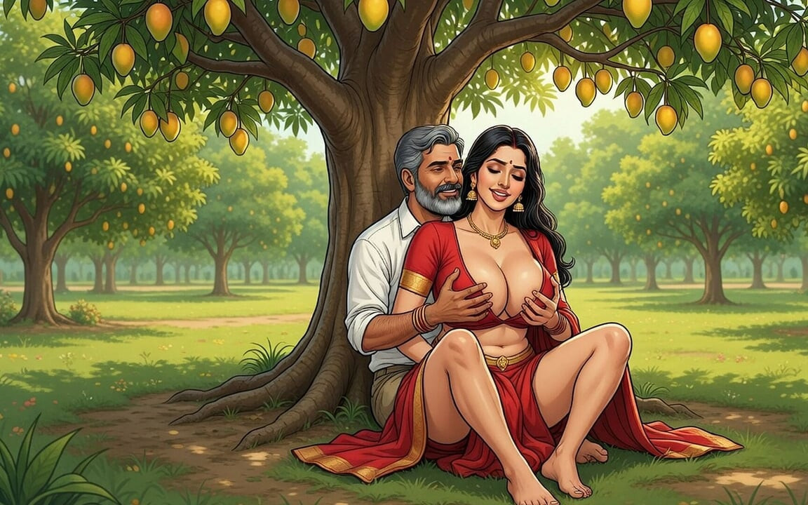 Mango hasat sahibi çiftliğinde taze meyve suyu alıyor
