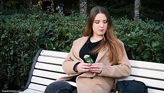 Russian Girl Spends Her Lunch Break Smoking 1 Cigs