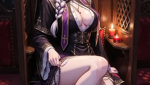 Sevimli hentai rahibe günah çıkarmada mastürbasyon yapıyor ve sikişiyor