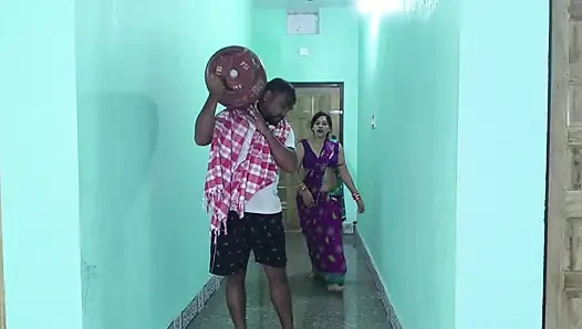 Sexy indian housewife chitting her husband, fucking by a gas delivery boy