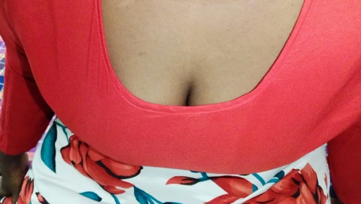 Tamil step sister showing off her moles and squeezing her big boobs naked