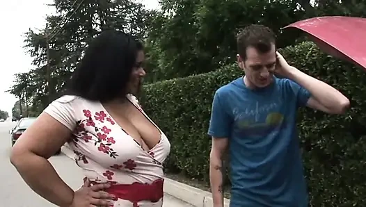 Big and fat girl with huge boobs banged by skinny boy