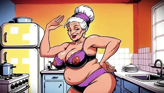 Klasik çizgi film tarzı mutfakta çıplak kadınlar