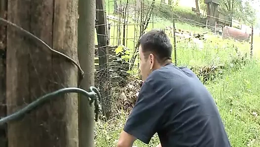 Ateşli Alman kadın açık havada erkeğiyle sikişiyor