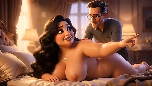 A Muslim man and a Jewish wife, with her cuckold  Christian husband watching her being fucked.