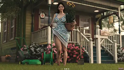 Japon üvey anne bahçe işi yaparken hiro'ya göğüslerini gösteriyor