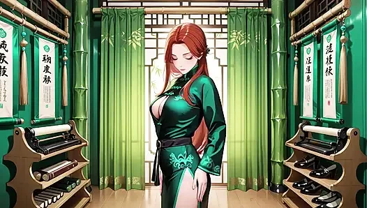 Kızıl saçlı ve zümrüt qipao! Doğu avlusunda tembel baştan çıkarma.