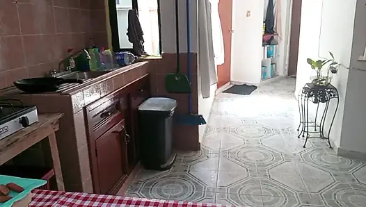 Mom in Bralett in the Kitchen