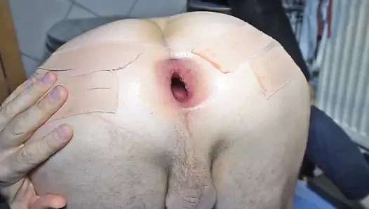 Taped, spread asshole anal closeup fuck and gape
