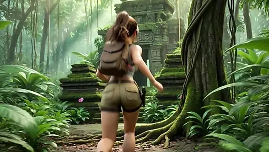 Lara Croft Amazon hazinesini keşfediyor ve altın mağaralarda güzel sarışın ata ruhunu kucaklıyor