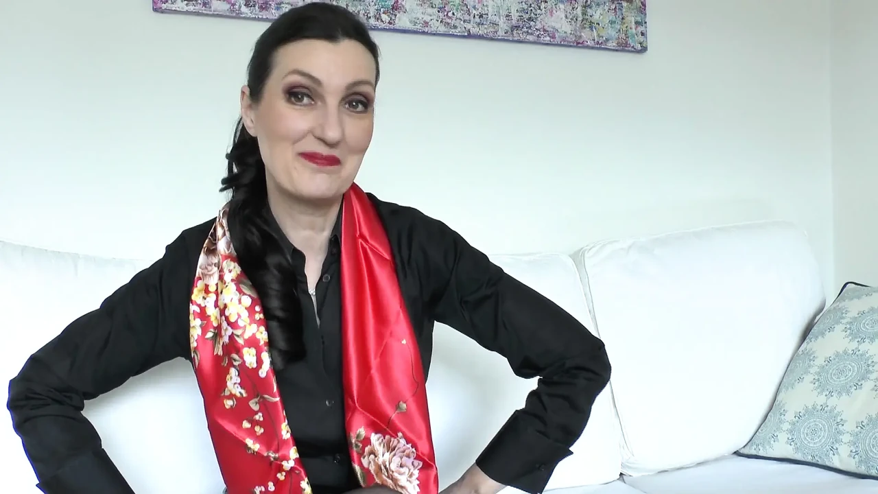 Red Satin and Hot Cock Sucking and Masturbating with a Cloth at Step-auntie Lady Victoria Valente