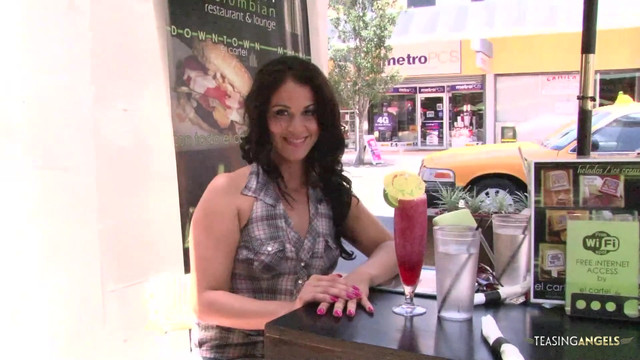 The brunette is really brave as she goes down on a BBC in an interracial