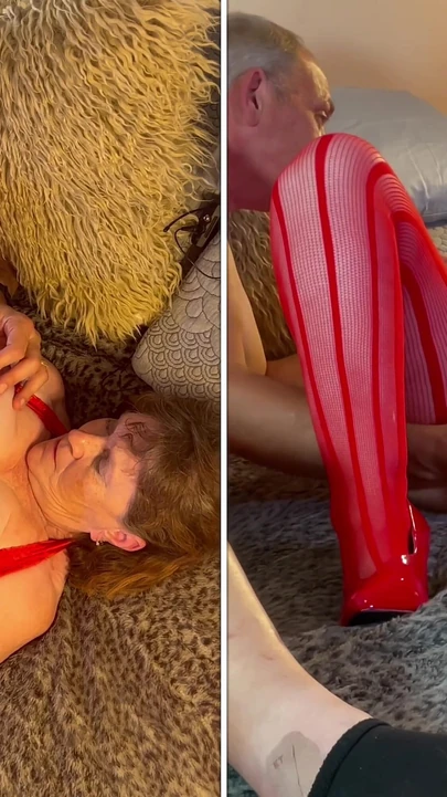 Дама бабушка в красном: игра с дилдо и оргазм с трахом в 2-х позе