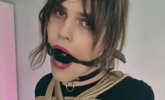 Trans Girl KillKitty Ball Gagged Pole Tied Vibed and Forced Orgasm in her Panties