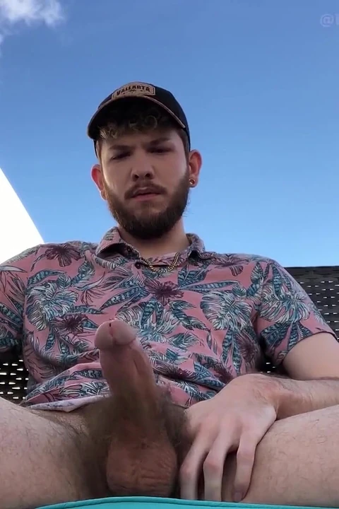 Hairy Hung Exhibitionist Country Hunk Kicks Back & Jerks Off His Big White Cock & Blows a Big Cumshot Outside in Public