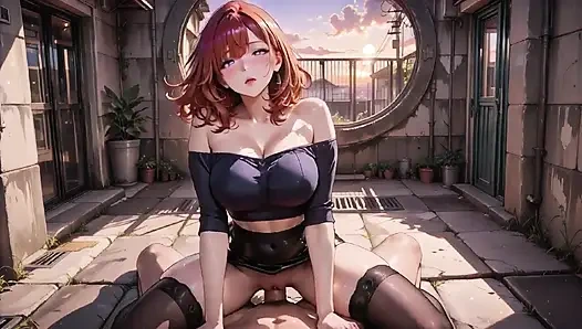 Azdırıcı büyük memeli siyah dantelli kouhai bütün gün teknoloji koridorunda doldu