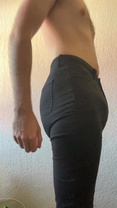 Tight jeans over my full diaper