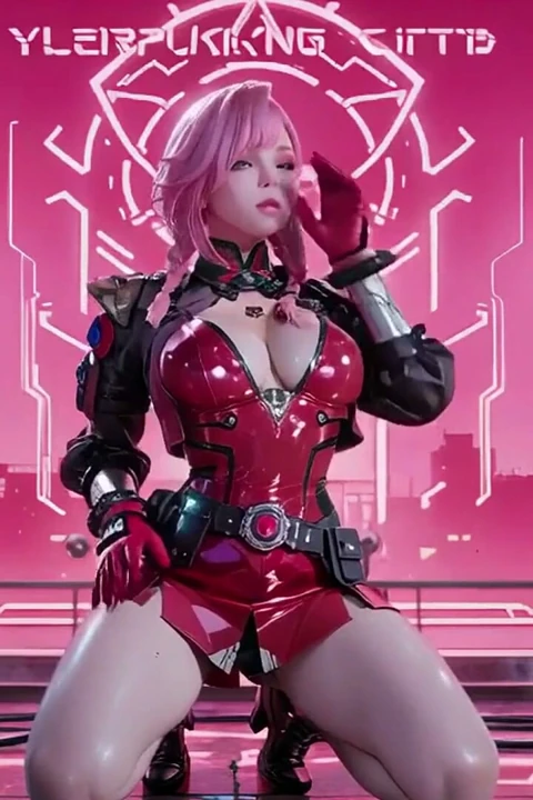 Pembe saçlı mech warrior! Neon sokaklarında diz çöküşü, red rose ve soğuk zırh karşıtlığı.