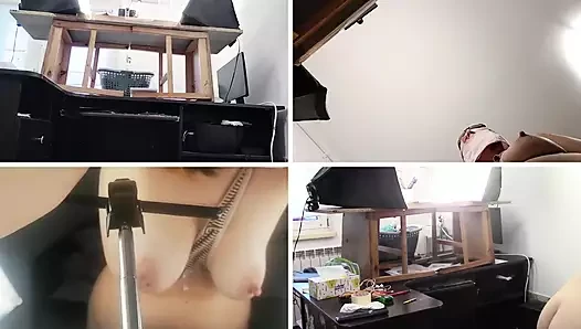Sexy wife does housework naked. Brunette hairy pussy, big ass, big tits. Sexy mom massages herself on vibrator.