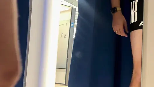 BeENJoY - 2nd very risky video in the booth- grabs twice while jerking off and I open the curtain 3 times completely naked