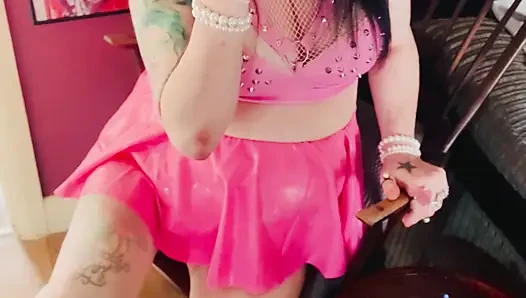A Pink Latex Princess Tina Snua Smokes A Cigarette In Her Rubber Outfit - Smoking Smoker Heels Pantyhose