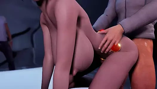 Büyük memeli kalın kuzgun domalarak seks yapıyor