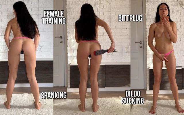 Kadın eğitimi: şaplak atma, dildo emme, göt tıkacı, mastürbasyon