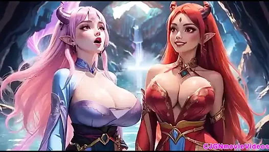 Lezbiyenler birlikte öpüşüyor, ai animasyonu