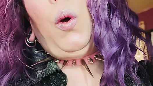 Purple Haired Smoking Goth Tina Snua Smokes Close Up - Coughing Smoke Drifts OMI OME Snap Inhales