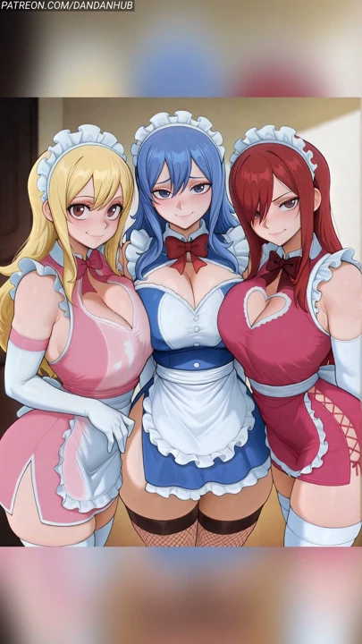 Lucy erza ve juvia hizmetçi zıplıyor - peri kuyruğu