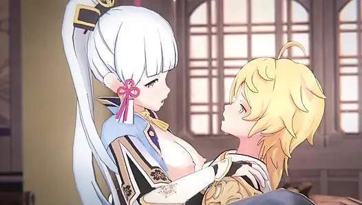 Genshin impact - ayaka ve aether tutkulu seks sahnesi - tatlı inleme - 3 boyutlu hentai animasyon