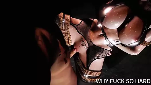 3 boyutlu cosplay Asyalı model bandajlandı ve çok sert sikildi