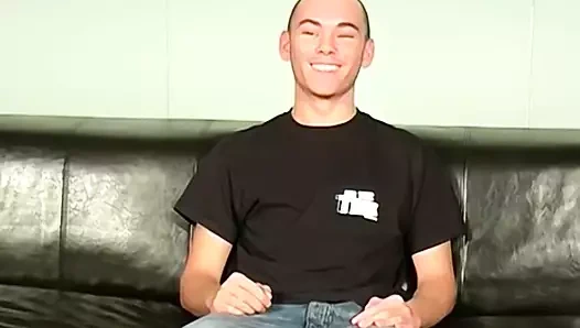 Young British man jerks off after interview in hot solo