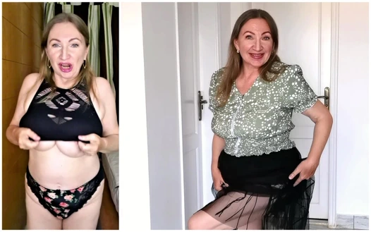 Ateşli orta yaşlı seksi kadın MariaOld'un büyük doğal göğüslerini büyük beyaz yarak doldoyla sikiyor