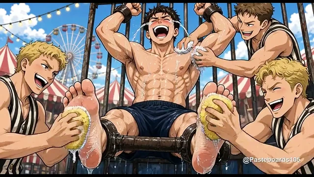 Karnaval Su Tankı Oturma Yerine Bağlanmış, Süngerler ve Parmaklar Ayak Tabanlarında ve Koltuk Altlarında (2D Anime)