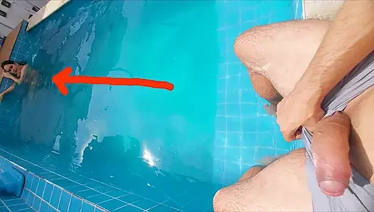 I invited my step-cousin to the pool at home, she was surprised by my hard and erect cock