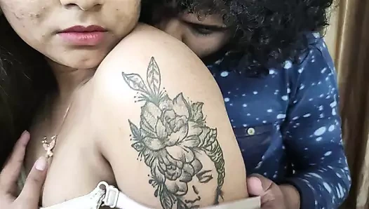 Under skirt and bra hot romance with bra removal and hot boobs suck press romance of Vaishnavy and Sharun Raj, Mallu hot couple