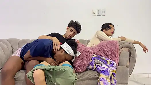 My girlfriend's cuckold doesn't realize that I sneak her best friend and pour my cream inside.