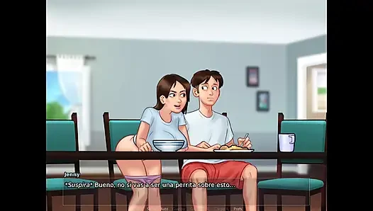 Stepmom and stepsister fuck the lucky tenant when they're alone with him - summertime saga